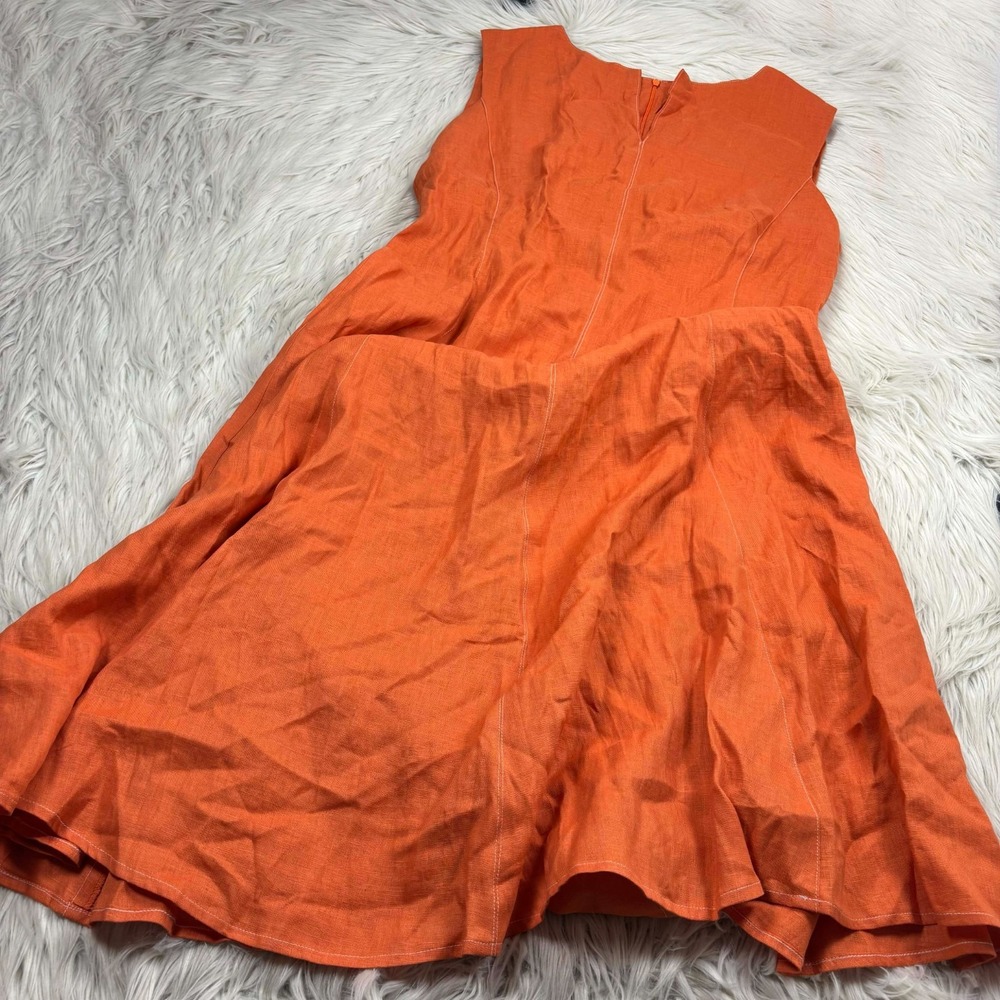 Yaly Couture Women's L Orange Linen‎ Midi Dress Sleeveless Boho Resort Vacation